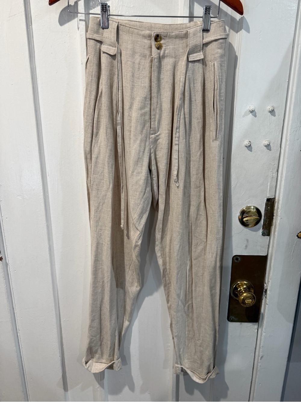 Merritt Charles Natural-Tone Pleated Drawstring Chinos